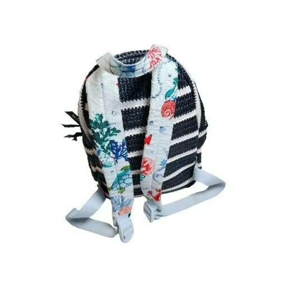 Vera Bradley Straw Mini Backpack Anchors Aweigh Nautical Beach Bag - Picture 2 of 11